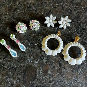 Vintage White Clip On Earrings Enamel Rhinestones